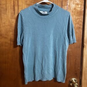 Sag Harbor Women's Medium Mockneck Green Short Sleeve Sweater Career Office